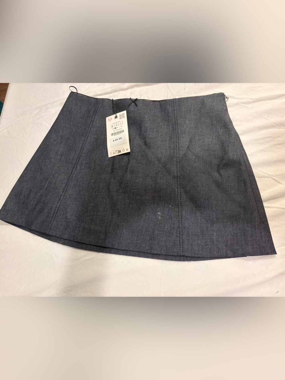 Dark Gray Denim A-Line Mini Skirt - Zara
